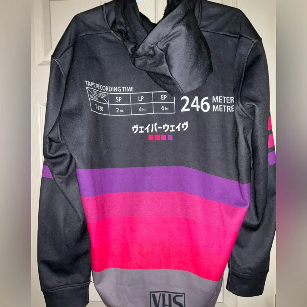 Graphic Black and Pink Hoodie Men Size 2XL